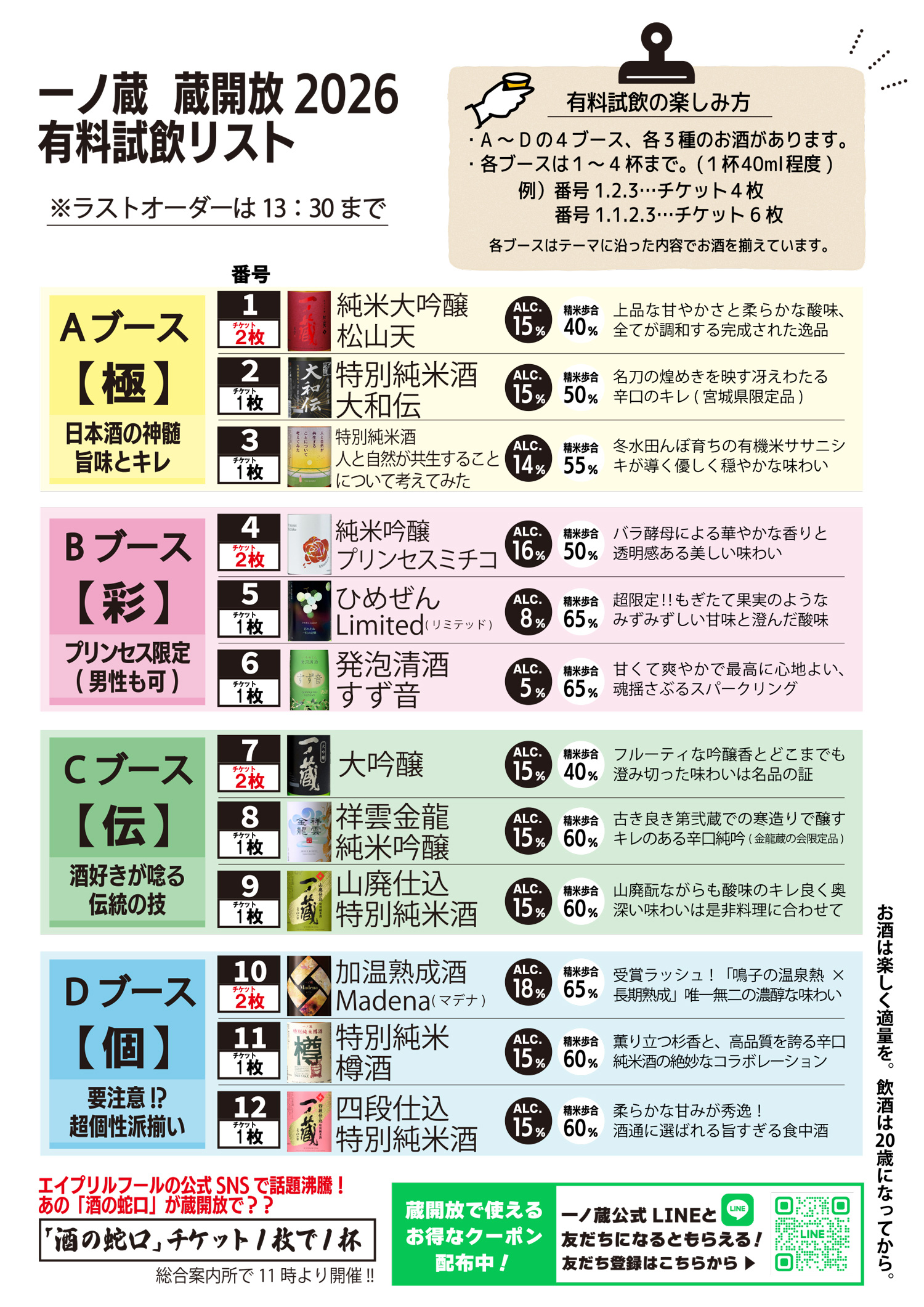 【一ノ蔵 蔵開放2026】情報その③ 試飲酒リスト